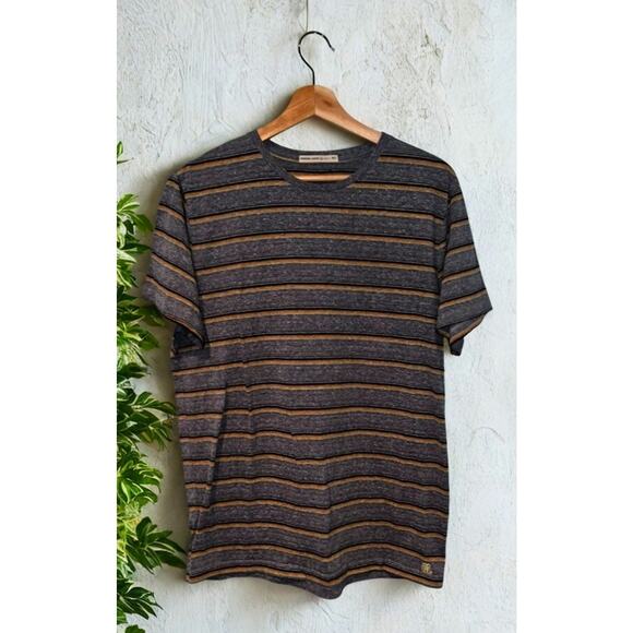 Marine Layer Re-Spun Striped T-Shirt Gray Blue Orange M/L Sustainable Soft Tee - Picture 1 of 8